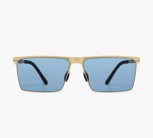 Gold Blue Full Rim Rectangular Branded Sunglass